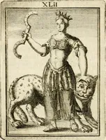 Picture 42 of 68 from Tafereel van overdeftige zinnebeelden : gemaelt naer de deuchden, ondeuchden, gemoetsdriften der menschen, straffen Godts, en zegeningen : eerst beschreven door Cesare Ripa, Pierius Valerianus, Orus Apollo, en anderen ... (1722), leaf 247
