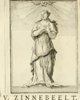 Picture 7 of 68 from Tafereel van overdeftige zinnebeelden : gemaelt naer de deuchden, ondeuchden, gemoetsdriften der menschen, straffen Godts, en zegeningen : eerst beschreven door Cesare Ripa, Pierius Valerianus, Orus Apollo, en anderen ... (1722), leaf 35