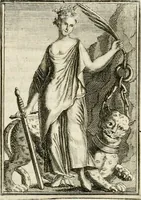 Picture 19 of 68 from Tafereel van overdeftige zinnebeelden : gemaelt naer de deuchden, ondeuchden, gemoetsdriften der menschen, straffen Godts, en zegeningen : eerst beschreven door Cesare Ripa, Pierius Valerianus, Orus Apollo, en anderen ... (1722), leaf 96