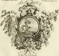 An illustration from Tapisseries du roy, ou sont representez les quatre elemens et les quatre saisons : avec les devises qvi les accompagnent et leur explication = Königliche französische Tapezereyen, oder überaus schöne Sinn-Bilder, in welchen die vier Element, samt den vier Jahr-Zeiten, neben den Dencksprüchen und ihren Ausslegungen, vorgestellet werden (1690)