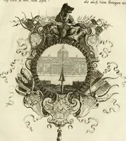 An illustration from Tapisseries du roy, ou sont representez les quatre elemens et les quatre saisons : avec les devises qvi les accompagnent et leur explication = Königliche französische Tapezereyen, oder überaus schöne Sinn-Bilder, in welchen die vier Element, samt den vier Jahr-Zeiten, neben den Dencksprüchen und ihren Ausslegungen, vorgestellet werden (1690)