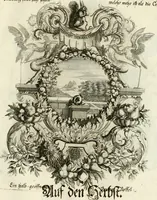 An illustration from Tapisseries du roy, ou sont representez les quatre elemens et les quatre saisons : avec les devises qvi les accompagnent et leur explication = Königliche französische Tapezereyen, oder überaus schöne Sinn-Bilder, in welchen die vier Element, samt den vier Jahr-Zeiten, neben den Dencksprüchen und ihren Ausslegungen, vorgestellet werden (1690)