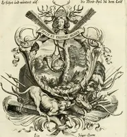 An illustration from Tapisseries du roy, ou sont representez les quatre elemens et les quatre saisons : avec les devises qvi les accompagnent et leur explication = Königliche französische Tapezereyen, oder überaus schöne Sinn-Bilder, in welchen die vier Element, samt den vier Jahr-Zeiten, neben den Dencksprüchen und ihren Ausslegungen, vorgestellet werden (1690)