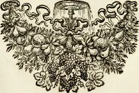 An illustration from Tapisseries du roy, ou sont representez les quatre elemens et les quatre saisons : avec les devises qvi les accompagnent et leur explication = Königliche französische Tapezereyen, oder überaus schöne Sinn-Bilder, in welchen die vier Element, samt den vier Jahr-Zeiten, neben den Dencksprüchen und ihren Ausslegungen, vorgestellet werden (1690)