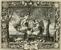 An illustration from Tapisseries du roy, ou sont representez les quatre elemens et les quatre saisons : avec les devises qvi les accompagnent et leur explication = Königliche französische Tapezereyen, oder überaus schöne Sinn-Bilder, in welchen die vier Element, samt den vier Jahr-Zeiten, neben den Dencksprüchen und ihren Ausslegungen, vorgestellet werden (1690)