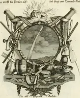 An illustration from Tapisseries du roy, ou sont representez les quatre elemens et les quatre saisons : avec les devises qvi les accompagnent et leur explication = Königliche französische Tapezereyen, oder überaus schöne Sinn-Bilder, in welchen die vier Element, samt den vier Jahr-Zeiten, neben den Dencksprüchen und ihren Ausslegungen, vorgestellet werden (1690)
