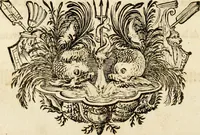 An illustration from Tapisseries du roy, ou sont representez les quatre elemens et les quatre saisons : avec les devises qvi les accompagnent et leur explication = Königliche französische Tapezereyen, oder überaus schöne Sinn-Bilder, in welchen die vier Element, samt den vier Jahr-Zeiten, neben den Dencksprüchen und ihren Ausslegungen, vorgestellet werden (1690)