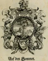 An illustration from Tapisseries du Roy, ou sont representez les quatre elemens et les quatre saisons : avec les devises qui les accompagnent et leur explication. Königliche französische Tapezereyen ... (1687)