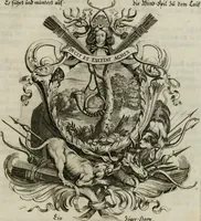 An illustration from Tapisseries du Roy, ou sont representez les quatre elemens et les quatre saisons ; avec les devises qui les accompagnent et leur explication = Königliche französische Tapezereyen, oder überaus schöne Sinn-Bilder, in welchen die vier Element, samt den vier Jahr-Zeiten, neben den Dencksprüchen und ihren Ausslegungen, vorgestellet werden. Aus den Original-Kupffern nachgezeichnet, und den Kunstliebenden zu Nutzen und Ergötzen an den Tag gegeben und verlegt (1690)