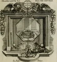 An illustration from Tapisseries du Roy, ou sont representez les quatre elemens et les quatre saisons ; avec les devises qui les accompagnent et leur explication = Königliche französische Tapezereyen, oder überaus schöne Sinn-Bilder, in welchen die vier Element, samt den vier Jahr-Zeiten, neben den Dencksprüchen und ihren Ausslegungen, vorgestellet werden. Aus den Original-Kupffern nachgezeichnet, und den Kunstliebenden zu Nutzen und Ergötzen an den Tag gegeben und verlegt (1690)