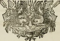 An illustration from Tapisseries du Roy, ou sont representez les quatre elemens et les quatre saisons ; avec les devises qui les accompagnent et leur explication = Königliche französische Tapezereyen, oder überaus schöne Sinn-Bilder, in welchen die vier Element, samt den vier Jahr-Zeiten, neben den Dencksprüchen und ihren Ausslegungen, vorgestellet werden. Aus den Original-Kupffern nachgezeichnet, und den Kunstliebenden zu Nutzen und Ergötzen an den Tag gegeben und verlegt (1690)