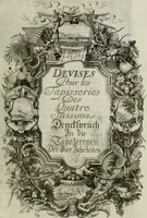 Picture 39 of 74 from Tapisseries du Roy, ou sont representez les quatre elemens et les quatre saisons ; avec les devises qui les accompagnent et leur explication = Königliche französische Tapezereyen, oder überaus schöne Sinn-Bilder, in welchen die vier Element, samt den vier Jahr-Zeiten, neben den Dencksprüchen und ihren Ausslegungen, vorgestellet werden. Aus den Original-Kupffern nachgezeichnet, und den Kunstliebenden zu Nutzen und Ergötzen an den Tag gegeben und verlegt (1690), leaf 82