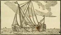 An illustration from 't Boeck der zee-rechten, inhoudende dat hooghste ende oudtste Godtlantsche water-recht, dat de gemeene kooplieden ende schippers geordineert ende gemaeckt hebben tot Wisbuy. De zee-rechten gemaeckt by keyser Carel, als mede die gemaeckt zijn ten tijde van koninck Philippus de Derde, mede inhoudende seeckere ordonnantie op't stuck van de asseurantien, bodemerije, ende toerustinge van schepen. Mitsgaders de schips-rechten, gemaeckt by de oude Hanze-steden. Noch zijn hier by-gevoeght de willekeuren en costuymen van de binnenlants-vaerders, van Amsterdam, Antwerpen, Middelburgh, Rotterdam, Dordrecht, Haerlem, Uytrecht, ende Leyden. Item van de buytenlandts-vaerders, van Rouan, Lonnen, ende Hamburgh, &c. Noch een korte instructie ende ordonnantie voor de commissarissen t'Amsteiredamme van de zee-vaert. In dese laetste druck noch vermeerdert met een nieuwe ordonnantie van 't pael-geldt (1678)