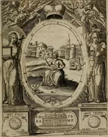 An illustration from Templvm gratiarvm, serenissimi ... : principis ac domini D. Leopoldi, archidvcis Avstriae et comitis Tyrolis &c fvndatoris mvnificentissimi : augustissimi ... caesaris Ferdinandi II., Germani fratris, piis manibvs ... a memoria archidvcalis collegii Passaviensis Societatis Iesv, ipso inferiarum, ac post D. Leopoldi die cum iusta in oratorio pie persolveret ac moestissime parentaret, A.D. MDCXXXII : Summa observantia dicatum dedicatumque (1633)