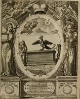 An illustration from Templvm gratiarvm, serenissimi ... : principis ac domini D. Leopoldi, archidvcis Avstriae et comitis Tyrolis &c fvndatoris mvnificentissimi : augustissimi ... caesaris Ferdinandi II., Germani fratris, piis manibvs ... a memoria archidvcalis collegii Passaviensis Societatis Iesv, ipso inferiarum, ac post D. Leopoldi die cum iusta in oratorio pie persolveret ac moestissime parentaret, A.D. MDCXXXII : Summa observantia dicatum dedicatumque (1633)