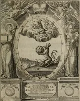 An illustration from Templvm gratiarvm, serenissimi ... : principis ac domini D. Leopoldi, archidvcis Avstriae et comitis Tyrolis &c fvndatoris mvnificentissimi : augustissimi ... caesaris Ferdinandi II., Germani fratris, piis manibvs ... a memoria archidvcalis collegii Passaviensis Societatis Iesv, ipso inferiarum, ac post D. Leopoldi die cum iusta in oratorio pie persolveret ac moestissime parentaret, A.D. MDCXXXII : Summa observantia dicatum dedicatumque (1633)