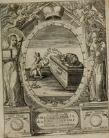 An illustration from Templvm gratiarvm, serenissimi ... : principis ac domini D. Leopoldi, archidvcis Avstriae et comitis Tyrolis &c fvndatoris mvnificentissimi : augustissimi ... caesaris Ferdinandi II., Germani fratris, piis manibvs ... a memoria archidvcalis collegii Passaviensis Societatis Iesv, ipso inferiarum, ac post D. Leopoldi die cum iusta in oratorio pie persolveret ac moestissime parentaret, A.D. MDCXXXII : Summa observantia dicatum dedicatumque (1633)