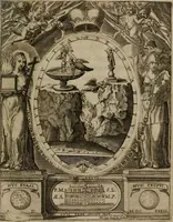 An illustration from Templvm gratiarvm, serenissimi ... : principis ac domini D. Leopoldi, archidvcis Avstriae et comitis Tyrolis &c fvndatoris mvnificentissimi : augustissimi ... caesaris Ferdinandi II., Germani fratris, piis manibvs ... a memoria archidvcalis collegii Passaviensis Societatis Iesv, ipso inferiarum, ac post D. Leopoldi die cum iusta in oratorio pie persolveret ac moestissime parentaret, A.D. MDCXXXII : Summa observantia dicatum dedicatumque (1633)