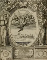 An illustration from Templvm gratiarvm, serenissimi ... : principis ac domini D. Leopoldi, archidvcis Avstriae et comitis Tyrolis &c fvndatoris mvnificentissimi : augustissimi ... caesaris Ferdinandi II., Germani fratris, piis manibvs ... a memoria archidvcalis collegii Passaviensis Societatis Iesv, ipso inferiarum, ac post D. Leopoldi die cum iusta in oratorio pie persolveret ac moestissime parentaret, A.D. MDCXXXII : Summa observantia dicatum dedicatumque (1633)