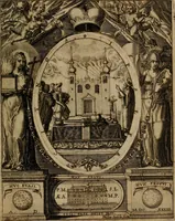 An illustration from Templvm gratiarvm, serenissimi ... : principis ac domini D. Leopoldi, archidvcis Avstriae et comitis Tyrolis &c fvndatoris mvnificentissimi : augustissimi ... caesaris Ferdinandi II., Germani fratris, piis manibvs ... a memoria archidvcalis collegii Passaviensis Societatis Iesv, ipso inferiarum, ac post D. Leopoldi die cum iusta in oratorio pie persolveret ac moestissime parentaret, A.D. MDCXXXII : Summa observantia dicatum dedicatumque (1633)