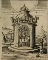 An illustration from Templvm gratiarvm, serenissimi ... : principis ac domini D. Leopoldi, archidvcis Avstriae et comitis Tyrolis &c fvndatoris mvnificentissimi : augustissimi ... caesaris Ferdinandi II., Germani fratris, piis manibvs ... a memoria archidvcalis collegii Passaviensis Societatis Iesv, ipso inferiarum, ac post D. Leopoldi die cum iusta in oratorio pie persolveret ac moestissime parentaret, A.D. MDCXXXII : Summa observantia dicatum dedicatumque (1633)