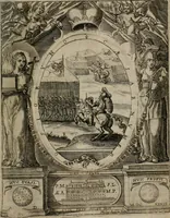 An illustration from Templvm gratiarvm, serenissimi ... : principis ac domini D. Leopoldi, archidvcis Avstriae et comitis Tyrolis &c fvndatoris mvnificentissimi : augustissimi ... caesaris Ferdinandi II., Germani fratris, piis manibvs ... a memoria archidvcalis collegii Passaviensis Societatis Iesv, ipso inferiarum, ac post D. Leopoldi die cum iusta in oratorio pie persolveret ac moestissime parentaret, A.D. MDCXXXII : Summa observantia dicatum dedicatumque (1633)