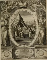 An illustration from Templvm gratiarvm, serenissimi ... : principis ac domini D. Leopoldi, archidvcis Avstriae et comitis Tyrolis &c fvndatoris mvnificentissimi : augustissimi ... caesaris Ferdinandi II., Germani fratris, piis manibvs ... a memoria archidvcalis collegii Passaviensis Societatis Iesv, ipso inferiarum, ac post D. Leopoldi die cum iusta in oratorio pie persolveret ac moestissime parentaret, A.D. MDCXXXII : Summa observantia dicatum dedicatumque (1633)