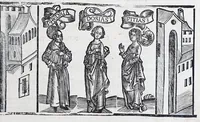 An illustration from Terenti[us] : cũ directorio vocabulorũ, sententiarũ, artis comice : glosa ĩterlineali : comẽtarijs Donato, Gvidone, Ascensio