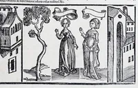 An illustration from Terenti[us] : cũ directorio vocabulorũ, sententiarũ, artis comice : glosa ĩterlineali : comẽtarijs Donato, Gvidone, Ascensio