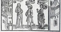 An illustration from Terenti[us] : cũ directorio vocabulorũ, sententiarũ, artis comice : glosa ĩterlineali : comẽtarijs Donato, Gvidone, Ascensio