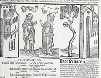 An illustration from Terenti[us] : cũ directorio vocabulorũ, sententiarũ, artis comice : glosa ĩterlineali : comẽtarijs Donato, Gvidone, Ascensio