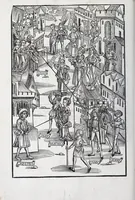 An illustration from Terenti[us] : cũ directorio vocabulorũ, sententiarũ, artis comice : glosa ĩterlineali : comẽtarijs Donato, Gvidone, Ascensio