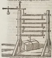 An illustration from Terra machinis mota : dissertationes geometricae, mechanicae, physicae, hydrostaticae : in quibus machinarum coniurgatarum vires inter se comparantur : multiplici noua methodo terrae magnitudo & grauitas inuestigatur : Archimedes terrae motionem spondens ab arrogantiae suspicione vindicatur (1658)