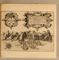 An illustration from Tertia pars Indiae Orientalis: qua continentur I. Secunda pars nauigationum à Ioanne Hugone Lintschotano Hollando in Orientem susceptarum; & maximè situs illarum regionum, & in his insularum, fluminum, riparum, portuum, &c. tum in transitu, tum ipsa India sitorum: vbi iuxta etiam vniuersa, quae autor illic, & postea in reditu versus Hollandiam vidit & notauit, diligenter designantur. : II. Nauigatio Hollandorum in insulas Orientales, Iavan & Sumatram: vbi pariter de moribus, vita, & religione incolarum quaedam haud iniucunda traduntur. III. Tres nauigationes Hollandorum in modò dictam Indiam per septentrionalem seu glacialem oceanum, vbi mira quaedam & stupenda denarrantur. (1601)