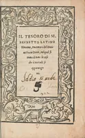 An illustration from Il tesoro di m. Brvnetto Latino Firentino, precettore del diuino poeta Dante, nelqual si tratta di tutte le cose che à mortali se appartengono (1533)