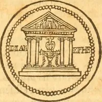 An illustration from Testamentvm Novvm : sive nouum foedus Iesu Christi, D.N. Cuius Graeco contextui respondent interpretationes duae: vna, vetus altera, Theodori Bezae, nunc quartò diligenter ab eo recognita. Eiusdem annotationes, quas itidem hac quarta edit. accuratè recognouit, & accessione non parua locupletauit: Vt docebunt asterisci margini appositi, necnon eius ad lectorem epistolium. Haec quarta editio, propter accessiones non paucas, duos indices nouos habet: quorum prior priori parti, posterior posteriori subiunctus est. Seorsvm edetvr recensio earundem in diuersis Noui Testamenti locis vocum (vulgò concordantiae Novi Testamenti) cui etiam operam multum lectori profuturam idem Theodorus Beza & quidam alij impenderunt (1588)