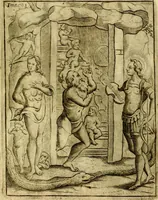 An illustration from Theatrum ethnico idololatrieum politico historicum, ethnicorum idololatrias, simulacra, templa, sacrificia & deos, illorum origines, ritus & caeremonias, quae in perficiendis sacris, fuerunt observata, quidque illis indicare voluerint, representans (1699)