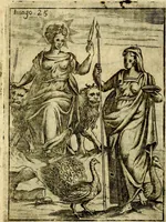 An illustration from Theatrum ethnico idololatrieum politico historicum, ethnicorum idololatrias, simulacra, templa, sacrificia & deos, illorum origines, ritus & caeremonias, quae in perficiendis sacris, fuerunt observata, quidque illis indicare voluerint, representans (1699)