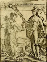 An illustration from Theatrum ethnico idololatrieum politico historicum, ethnicorum idololatrias, simulacra, templa, sacrificia & deos, illorum origines, ritus & caeremonias, quae in perficiendis sacris, fuerunt observata, quidque illis indicare voluerint, representans (1699)