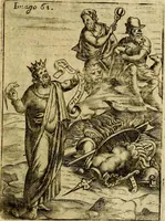 An illustration from Theatrum ethnico idololatrieum politico historicum, ethnicorum idololatrias, simulacra, templa, sacrificia & deos, illorum origines, ritus & caeremonias, quae in perficiendis sacris, fuerunt observata, quidque illis indicare voluerint, representans (1699)