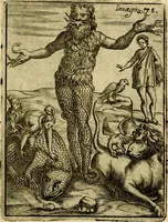 An illustration from Theatrum ethnico idololatrieum politico historicum, ethnicorum idololatrias, simulacra, templa, sacrificia & deos, illorum origines, ritus & caeremonias, quae in perficiendis sacris, fuerunt observata, quidque illis indicare voluerint, representans (1699)