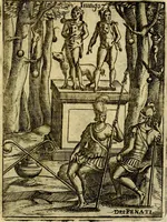 An illustration from Theatrum ethnico idololatrieum politico historicum, ethnicorum idololatrias, simulacra, templa, sacrificia & deos, illorum origines, ritus & caeremonias, quae in perficiendis sacris, fuerunt observata, quidque illis indicare voluerint, representans (1699)