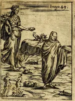 An illustration from Theatrum ethnico idololatrieum politico historicum, ethnicorum idololatrias, simulacra, templa, sacrificia & deos, illorum origines, ritus & caeremonias, quae in perficiendis sacris, fuerunt observata, quidque illis indicare voluerint, representans (1699)