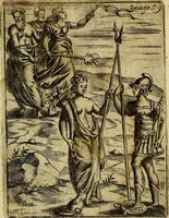 An illustration from Theatrum ethnico idololatrieum politico historicum, ethnicorum idololatrias, simulacra, templa, sacrificia & deos, illorum origines, ritus & caeremonias, quae in perficiendis sacris, fuerunt observata, quidque illis indicare voluerint, representans (1699)