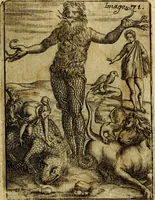 An illustration from Theatrum ethnico idololatrieum politico historicum, ethnicorum idololatrias, simulacra, templa, sacrificia & deos, illorum origines, ritus & caeremonias, quae in perficiendis sacris, fuerunt observata, quidque illis indicare voluerint, representans (1699)