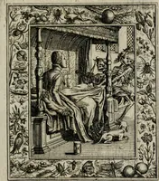 An illustration from Theatrum mortis humanæ tripartitum. I. Pars. Saltum mortis. II. Pars. Varia genera mortis. III. Pars. Pnas damnatorum continens. Figuris æneis illustratum, das ist, Schau-Bühne desz menschlichen Todts in drey Theil. 1. Theil. Der Toden Tantz. 2. Theil. Underschidliche Todts-Gattungen. 3. Theil. Der Verdambten Höllen-Peyn, vorstellend. Mit Schönen Kupffer-Stichen geziehrt vnd an Tag gegeben. Durch Joannem Weichardum Valvasor.. (1682)