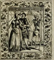An illustration from Theatrum mortis humanæ tripartitum. I. Pars. Saltum mortis. II. Pars. Varia genera mortis. III. Pars. Pnas damnatorum continens. Figuris æneis illustratum, das ist, Schau-Bühne desz menschlichen Todts in drey Theil. 1. Theil. Der Toden Tantz. 2. Theil. Underschidliche Todts-Gattungen. 3. Theil. Der Verdambten Höllen-Peyn, vorstellend. Mit Schönen Kupffer-Stichen geziehrt vnd an Tag gegeben. Durch Joannem Weichardum Valvasor.. (1682)