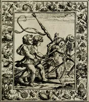An illustration from Theatrum mortis humanæ tripartitum. I. Pars. Saltum mortis. II. Pars. Varia genera mortis. III. Pars. Pnas damnatorum continens. Figuris æneis illustratum, das ist, Schau-Bühne desz menschlichen Todts in drey Theil. 1. Theil. Der Toden Tantz. 2. Theil. Underschidliche Todts-Gattungen. 3. Theil. Der Verdambten Höllen-Peyn, vorstellend. Mit Schönen Kupffer-Stichen geziehrt vnd an Tag gegeben. Durch Joannem Weichardum Valvasor.. (1682)