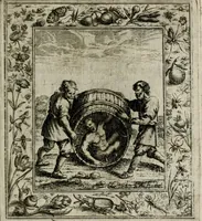 An illustration from Theatrum mortis humanæ tripartitum. I. Pars. Saltum mortis. II. Pars. Varia genera mortis. III. Pars. Pnas damnatorum continens. Figuris æneis illustratum, das ist, Schau-Bühne desz menschlichen Todts in drey Theil. 1. Theil. Der Toden Tantz. 2. Theil. Underschidliche Todts-Gattungen. 3. Theil. Der Verdambten Höllen-Peyn, vorstellend. Mit Schönen Kupffer-Stichen geziehrt vnd an Tag gegeben. Durch Joannem Weichardum Valvasor.. (1682)