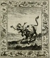 An illustration from Theatrum mortis humanæ tripartitum. I. Pars. Saltum mortis. II. Pars. Varia genera mortis. III. Pars. Pnas damnatorum continens. Figuris æneis illustratum, das ist, Schau-Bühne desz menschlichen Todts in drey Theil. 1. Theil. Der Toden Tantz. 2. Theil. Underschidliche Todts-Gattungen. 3. Theil. Der Verdambten Höllen-Peyn, vorstellend. Mit Schönen Kupffer-Stichen geziehrt vnd an Tag gegeben. Durch Joannem Weichardum Valvasor.. (1682)